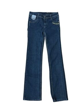 AKDMKS Women’s Bootcut Jeans Size 16 Y2K Embroidered Pocket Denim Fit